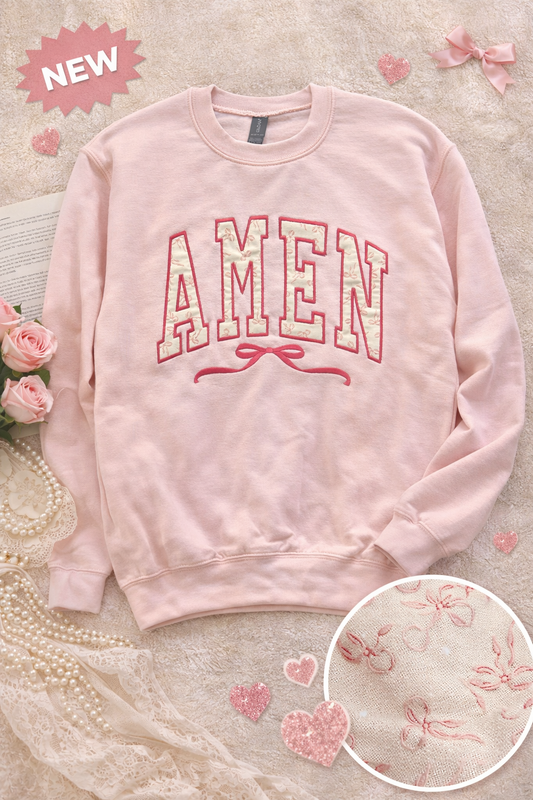 Amen Bow Applique Sweatshirt - Light Pink