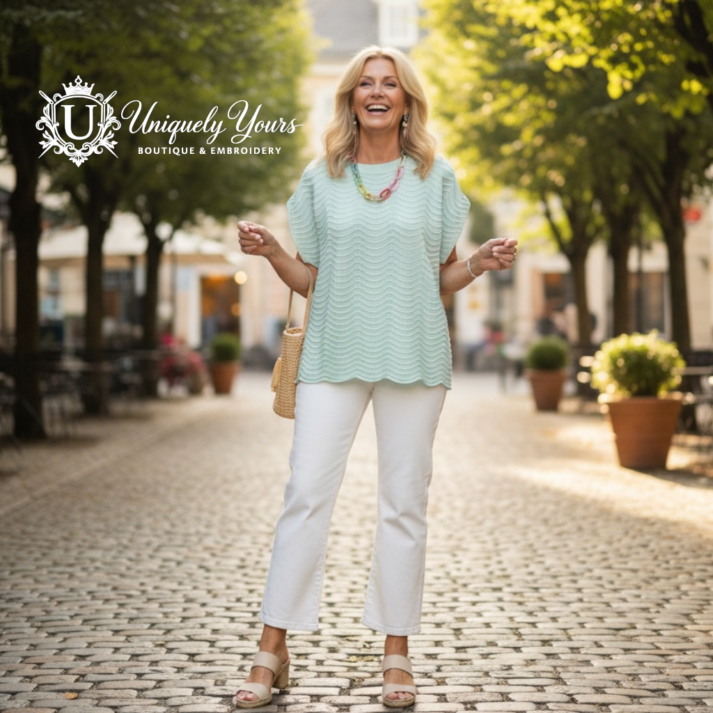 Scallop Trim Lightweight Knit Top