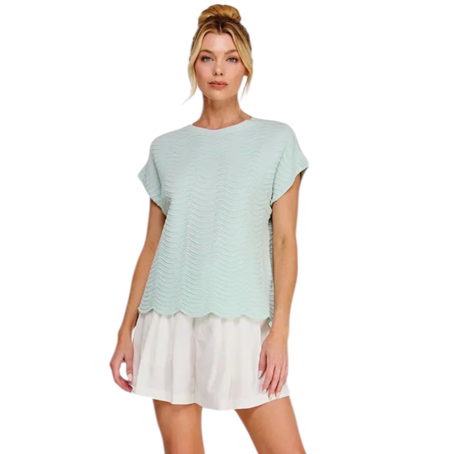 Scallop Trim Lightweight Knit Top