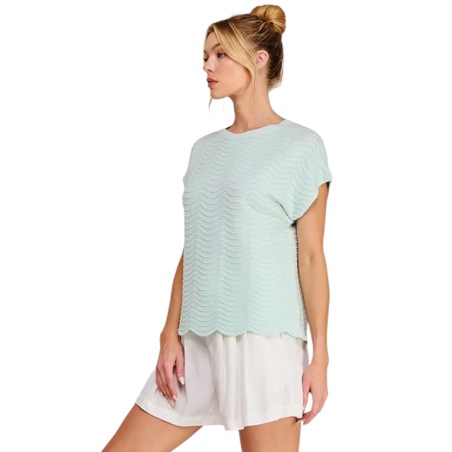 Scallop Trim Lightweight Knit Top