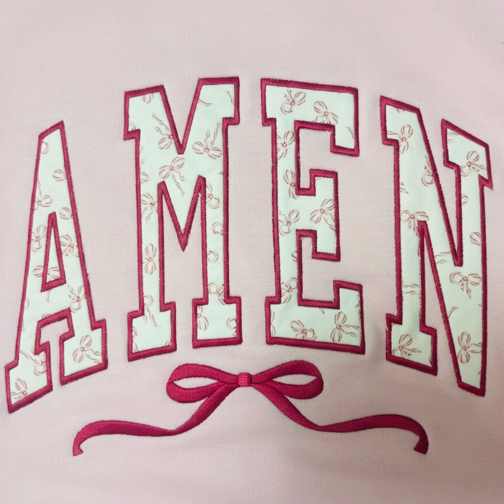 Amen Bow Applique Sweatshirt - Light Pink